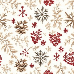 Aufkleber - Colorful pattern with red and earthy elements, featuring various plants on a light background for festive decoration ideas. Generative AI