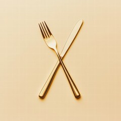 Poster - Fork and knife crossed over a beige background symbolizing dining and culinary experiences. Generative AI
