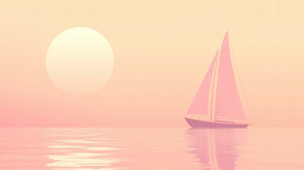 Fototapete - Sunset sail on calm waters with soft pastel colors painted across the horizon. Generative AI