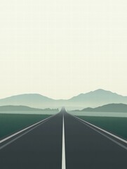 Leinwandbilder - Scenic highway stretches toward distant mountains under a pale sky in a tranquil landscape view. Generative AI