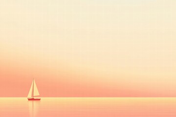 Poster - Sailboat gliding across serene waters at sunset with pastel sky colors reflecting on the calm sea surface. Generative AI