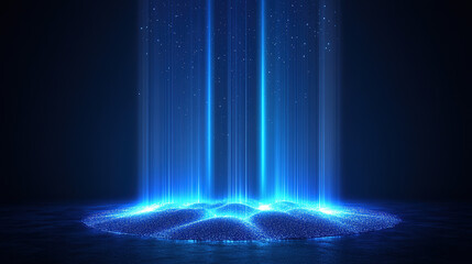 Poster - Dynamic light beams emanating from ground abstract setting digital art dark environment aesthetic viewpoint