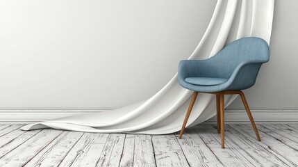 Poster - Blue chair in room with white curtain, space, interior