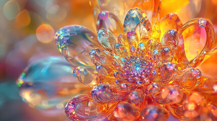 Poster - Vibrant crystal flower close-up abstract art colorful bokeh background artistic perspective nature inspired