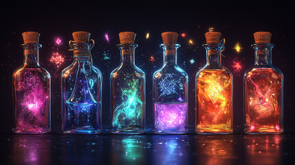 Poster - Creating magical potions fantasy realm digital art vibrant colors close-up imagination unleashed