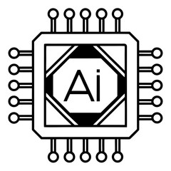 Poster - a symbolic representation of artificial intelligence using a central processing unit graphic. The image is clean, sleek and modern. It's ideal for illustrating concepts related to AI, technology.