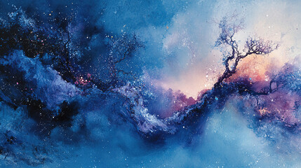 Poster - Celestial dance of colors ethereal landscape digital art tranquil atmosphere abstract viewpoint cosmic concept