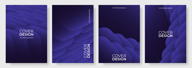 Poster - Dark blue abstract vector poster set. A4 resolution vertical modern background collection. Modern cover design template for brochure, banner, flyer, poster, notebook, backdrop, presentation.