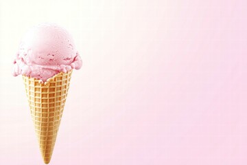 Poster - Delicious pink ice cream cone on a soft pink background ready to be enjoyed during a warm summer day. Generative AI