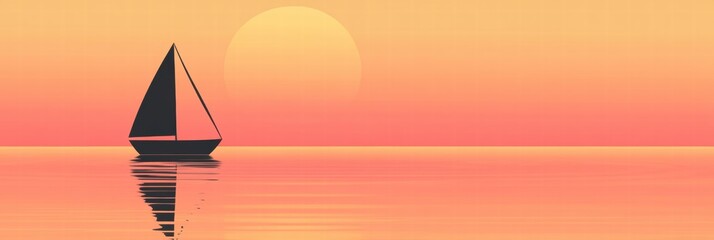 Poster - Sailboat gliding across tranquil waters at sunset in a serene coastal landscape. Generative AI