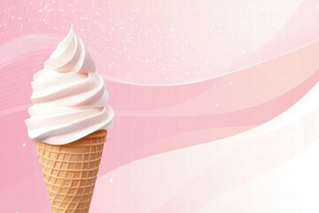 Aufkleber - Soft serve ice cream cone with swirls of creamy vanilla flavor against a soft pink background. Generative AI