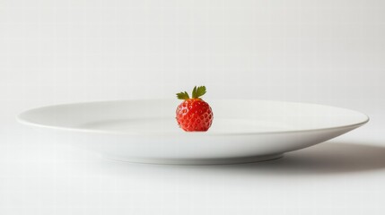 Poster - Fresh red strawberry placed elegantly on a white plate with a clean background. Generative AI