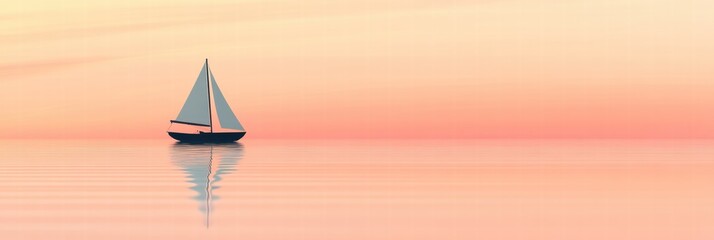 Fototapete - Serene sailboat gliding across calm waters during a pastel sunset in tranquil surroundings. Generative AI