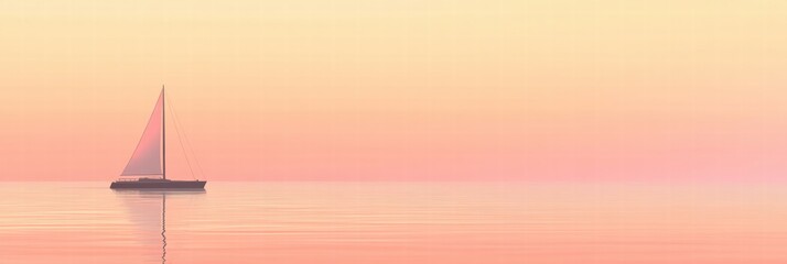 Poster - Sailing calmly across serene waters during a beautiful pastel sunset over the horizon. Generative AI