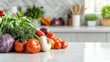 © Kelly - Organic farm vegetables on a clean white countertop, soft focus background, generative ai
