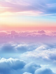 Poster - Colorful sunrise over soft clouds in a serene sky filled with gentle hues of pink and blue. Generative AI