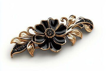 Sticker - Elegant Black and Gold Floral Brooch Design