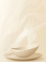 Leinwandbilder - Warm bowl of soup steaming on a simple plate against a light background during a cozy meal setup. Generative AI