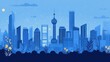 © lestari - Night City Skyline, Abstract Art, Blue Hues, Modern Architecture, Vector Illustration, Background, Quiet Evening, Urban Scene