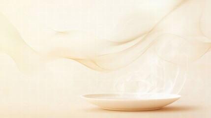 Poster - Warm steam rising from a fresh plate of food against a softly blurred background in a cozy setting. Generative AI