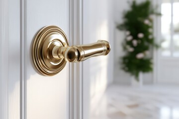 Poster - Elegant Gold Door Handle on White Door