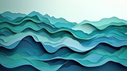 Poster - Abstract Waves in Aqua Tones with Layered Paper Texture Design