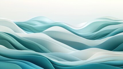 Poster - Soft undulating waves in shades of teal and white on a serene background