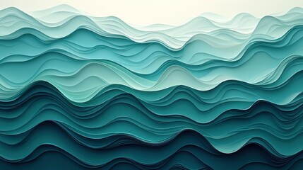 Poster - Abstract Waves in Soft Shades of Blue and Teal for Background Usage