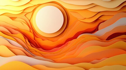 Poster - Abstract Layered Landscape Design with Sun and Warm Color Palette