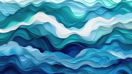 Poster - Colorful Abstract Waves in Blue and Teal with Flowing Patterns