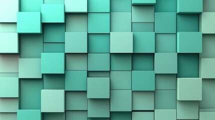 Poster - Abstract Light Green Geometric Background with 3D Cubes and Squares