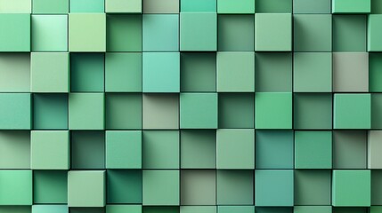 Poster - Green Geometric Pattern of Three-Dimensional Cubes on a Wall