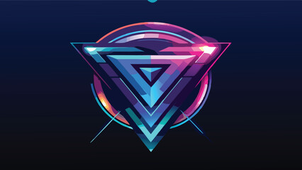 Poster - Vibrant abstract vector design featuring a symmetrical emblem with angular shapes and wings, suitable for futuristic themes or technology