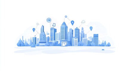 Poster - Digital Cityscape with Connected Buildings
