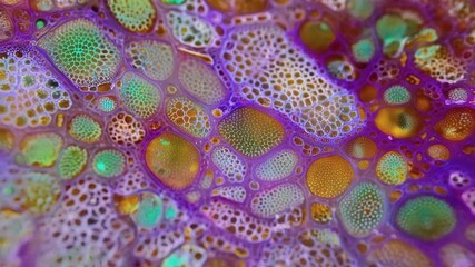 Aufkleber - Organic cells multiply and expand, creating a colorful and dynamic visual representation of biological processes, ideal for science, health, and medical videos