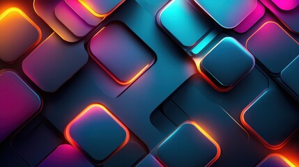Poster - Abstract Neon Squares Glowing in the Dark: Vibrant Digital Art Background