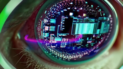Aufkleber - Close up of a bionic eye reflecting a futuristic digital interface, suggesting advanced technology and data analysis in medical and scientific fields
