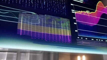 Aufkleber - Complex medical data analysis showing virus contamination progression displayed on a transparent digital screen with colorful charts and graphs, suggesting a critical health situation