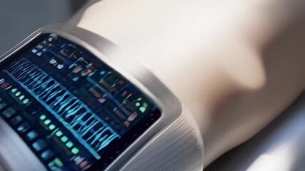 Poster - Modern medical device displaying real time patient vitals during neck scan, showcasing advanced digital health monitoring in clinical environment