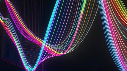 Aufkleber - Colorful neon light trails create a mesmerizing visual display, flowing and undulating in a smooth wave motion against a dark backdrop, evoking a sense of energy and rhythm