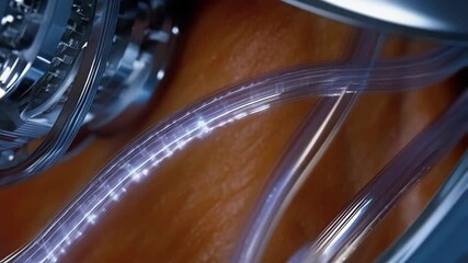 Aufkleber - Microscopic nanobots navigating through blood vessels, repairing damaged vein structures using advanced glowing fiber optic technology and precision bioengineering techniques