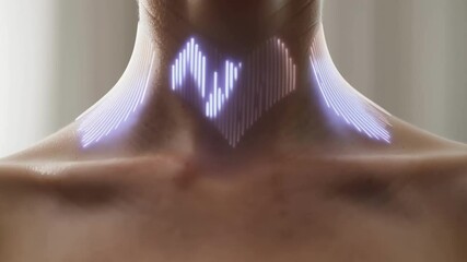 Aufkleber - Medical animation showing a heartbeat visualization transforming into a soundwave projected on a woman's neck, highlighting the connection between cardiac activity and sound