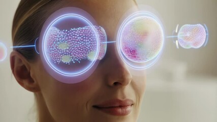 Aufkleber - Futuristic glasses project holographic images of cell analysis, suggesting advancements in medical technology and virtual reality applications for healthcare