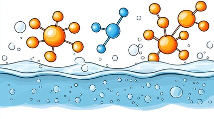 Poster - visually striking digital showcasing a vibrant abstract molecular structure with fluid like bubbles 