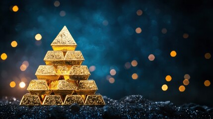 Poster - Shimmering Golden Pyramid   A Captivating Geometric Treasure Exuding Opulence Grandeur and Transcendent Beauty  This Mesmerizing Metallic Masterpiece Evokes Feelings of Luxury Sophistication