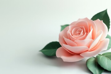 Wall Mural - Delicate Peach Rose with Lush Green Leaves