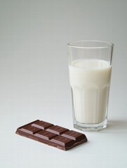 Aufkleber - Delicious glass of milk alongside a chocolate bar on a neutral background. Generative AI