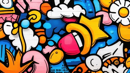 Poster - Bold and Dynamic Graffiti Art with Vibrant Colors and Abstract Patterns  Showcasing a visually striking urban landscape filled with expressive street art modern graphics and a lively