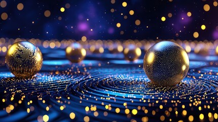 Poster - Captivating CGI Render of Quantum Entanglement Visualized as Glowing Spheres and Fractal Patterns  A futuristic