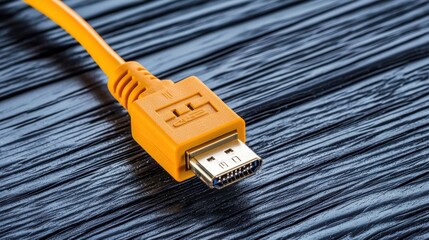 Aufkleber - close up photography of an orange network cable connector plugged into a dark background showcasing 